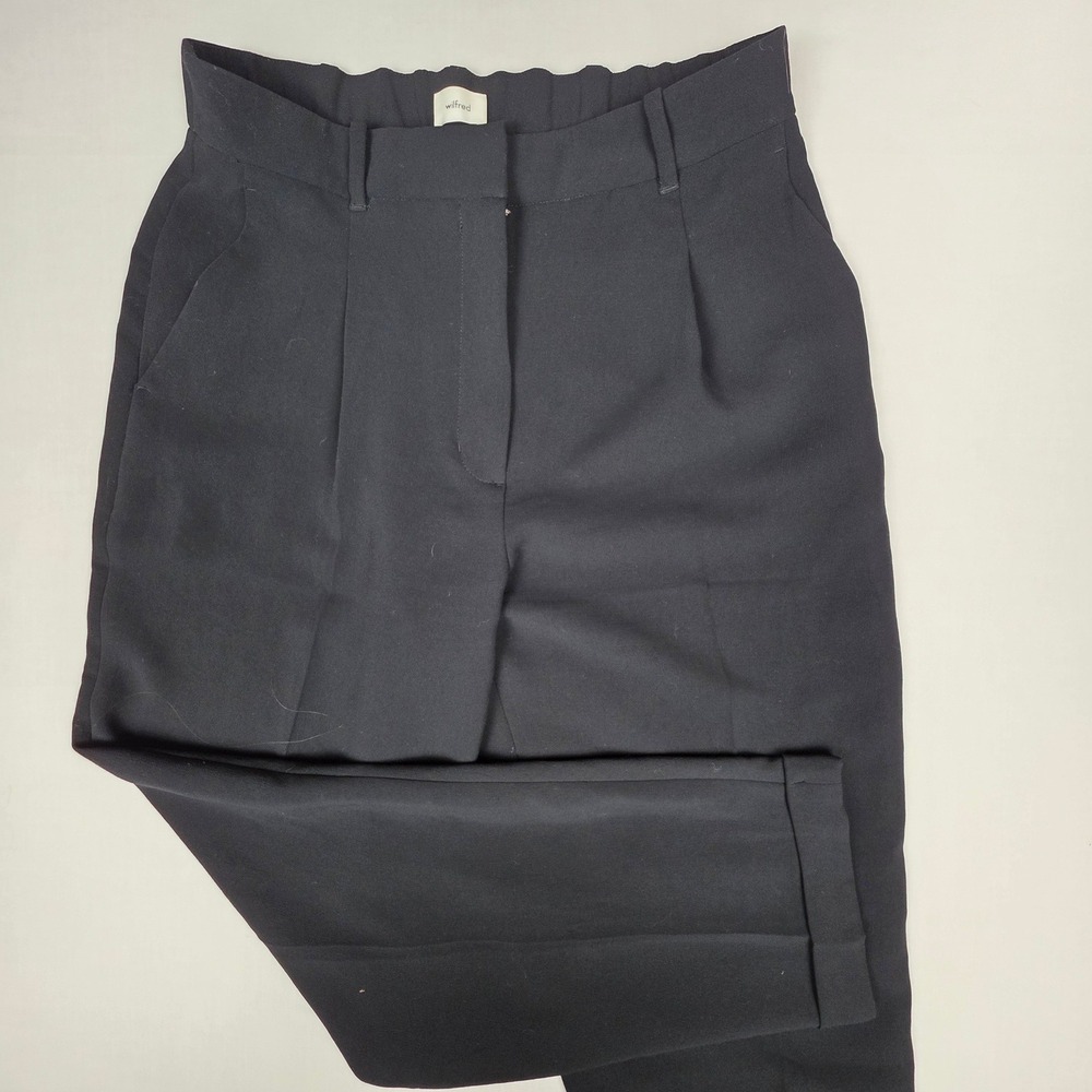 Wilfred Aritzia Effortless Pant Women 12 Black Pleated High Rise Crepe Cuffed